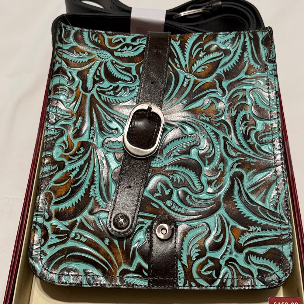 Patricia Nash Venezia Crossbody Bag Turquoise Tooled Leather Gift box NIB - Picture 5 of 9